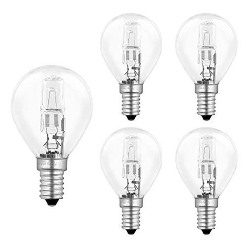 Halogenlampen G45 E14 42W Dimmbar, AC 230V, 613LM Warmweiß 2700K, Klar Halogen Leuchtmittel E14 Kugel für Deckenleuchte, Stehlampe, Wandlampe, 5 Stück von SCNNC