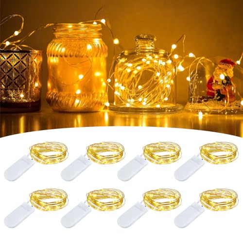 SCNNC LED Mini Lichterkette mit Batterie, 2M 20 LED Deko Lichterkette Innen Warmweiß, Micro LED Lichterkette Außen für Geschenkbox Party Weihnachten Laterne Hochzeit, 8 Stück von SCNNC