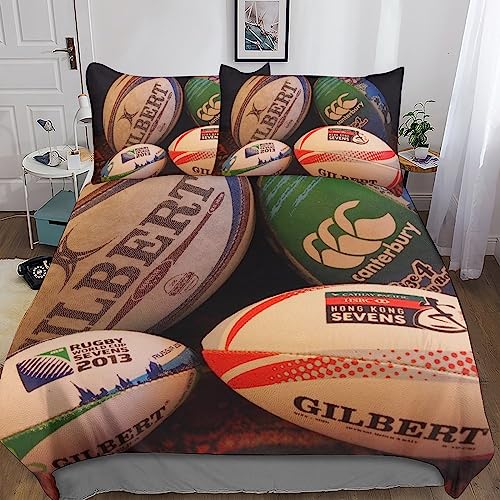 Rugby 3D Drucken Bettwäsche-Set Mit Kissenbezug Und Bettbezug Bettwäsche Ball Sports Zipper Öffnen Und Schließen Mit Kissenbezug Double（200x200cm） von SCOOVY