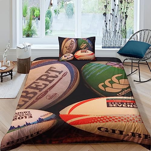 Rugby 3D Printed Duvet Cover Set Ball Sports Bedding Set Kissenbezug Weich Mikrofaser-Polyester,Pillowcases,Hidden Zipper Himmlische Qualität 3 Teilig Bettwäsche Single（135x200cm） von SCOOVY