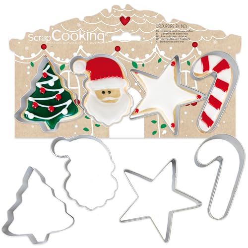 ScrapCooking – 4 Ausstechformen Weihnachten – Ausstechformen für Kekse aus Edelstahl – Formen Weihnachtsbaum Weihnachtsmann für kleine Kuchen – Backzubehör Küche – Geburtstag Kinder Deko – 2089 von ScrapCooking