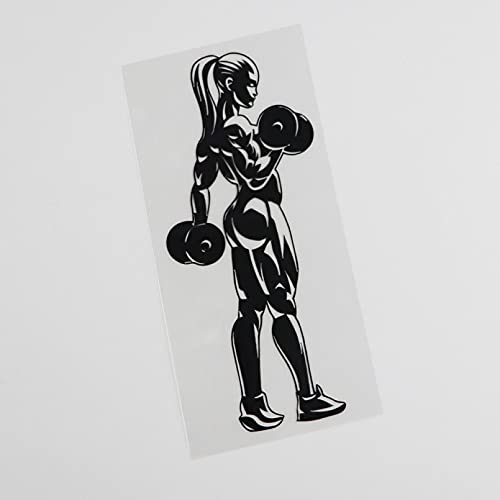 SCSHY Auto-Aufkleber 7Cmx15.9Cm Fitness Gym Bodybuilding Mädchen Vinyl Auto Aufkleber Schwarz/Silber von SCSHY
