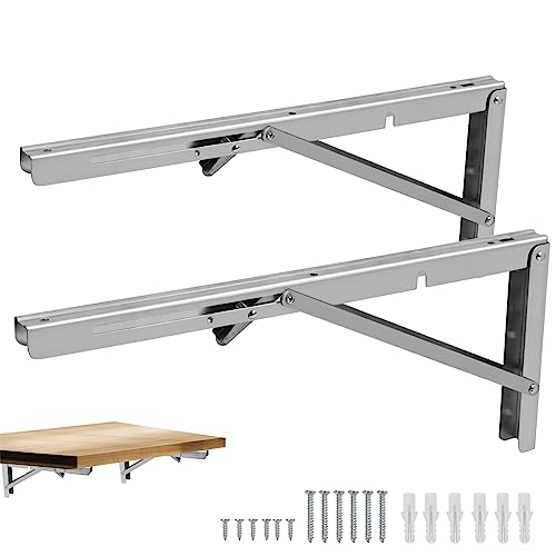 Professionelle Klappkonsole Schwerlast 400mm, 2 Stück Klappkonsole Wand, Tisch Klappregalhalterungen für schwere Lastenund Regale, Klapptisch Wandmontage, Platzsparende, Tragkraft: 50kg von SDLDEER