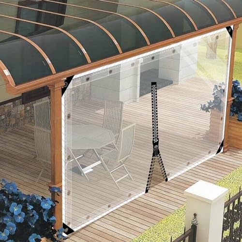 SDLLG Outdoor Winter Vorhänge Wetterfeste Anpassbar Verdickenplane 0.5mm Trennvorhang für Garten Balkon Draussen Garage Pavillon Terrasse Deck 2.5x5.6m(HxL) mit 1 Reißverschluss von SDLLG