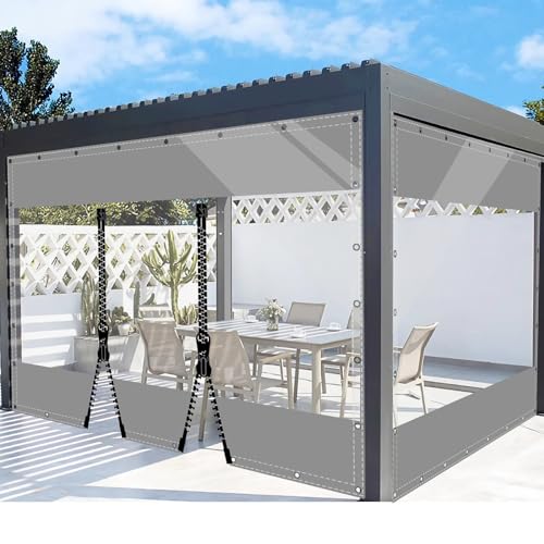 SDLLG Outdoor Winter Vorhänge Wetterfeste Anpassbar Verdickenplane 0.5mm Trennvorhang für Garten Balkon Draussen Garage Pavillon Terrasse Deck 3x3m(HxL) Grau mit 2 Reißverschlüsse von SDLLG