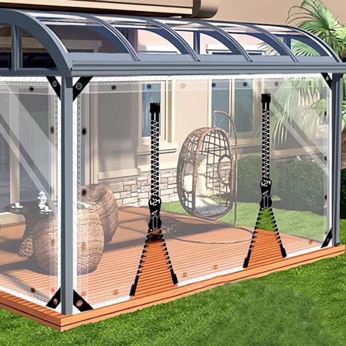 SDLLG Transparent Pavillonplane Gartenplane mit Ösen PVC Winddicht Vorhang 0.5mm Wasserdichter Plane Trennvorhang für Draussen Garage Terrassen Garten Balkon 3x3m(HxL) mit 2 Reißverschlüsse von SDLLG