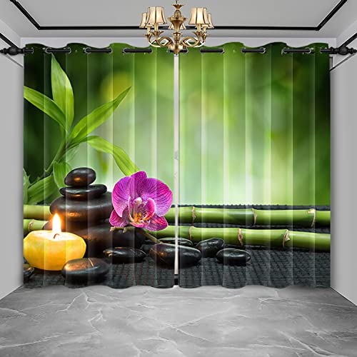 SDOTPMT 117x138cm Zen Wasser Spa Fenstervorhang Orchidee Blume Bambus Blatt Fenstervorhänge Kerze Aromatherapie Meditation Schiebevorhänge für Schlafzimmer Thermisch isoliert Vorhang, 2 Stücke von SDOTPMT