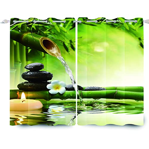 SDOTPMT 117x183cm Spa Fenstervorhang Bambus Blatt Orchidee Blume Basalt Steine vorhänge Zen Wasser Spa Meditation Blickdichte Vorhänge für Schlafzimmer Thermisch isoliert Ösenvorhang, 2 Stücke von SDOTPMT