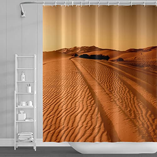 SDOTPMT 180x243cm Wüste Duschvorhang Wildnis Panorama der Wüste Landschaft Sand Dünen Badevorhang Natürlich Sicht Badewannenvorhang für Kinder Badezimmer Polyester Wasserdicht mit Haken von SDOTPMT