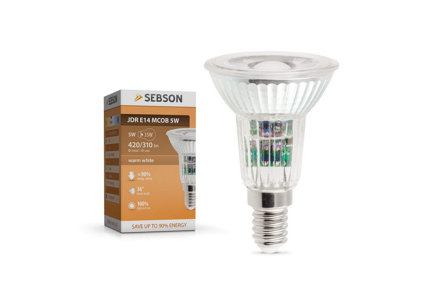 SEBSON LED-Leuchtmittel E14 LED 5W COB Lampe  420 Lumen  warmweiß  LED Spot 46°  230V von SEBSON