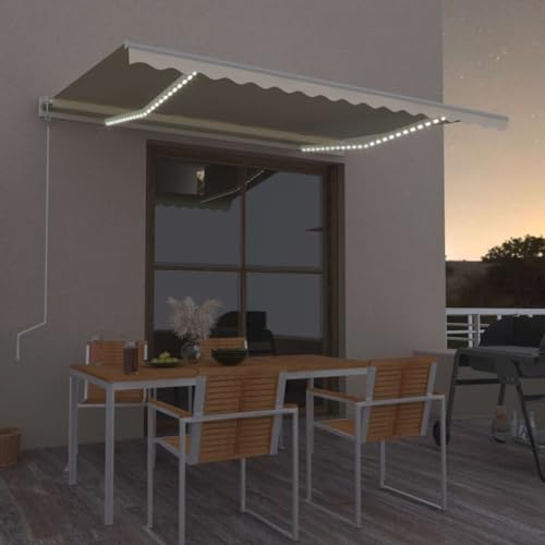 SECOLI Elektrische Gelenkarmmarkise mit LED Windsensor Markise Gelenkmarkise 450 x 300 cm Terrassenmarkise Klemmmarkise Sonnenmarkise Balkonmarkise Sonnenschutz Creme von SECOLI