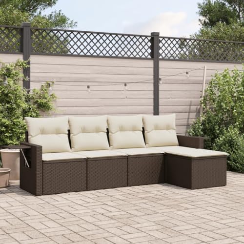 SECOLI Garten Lounge Rattan Balkon Lounge Gartenmöbel Set Lounge Gartengarnitur Garten Sofa Set Rattan Lounge Rattanmöbel-Braun und Creme-5-tlg-3 von SECOLI