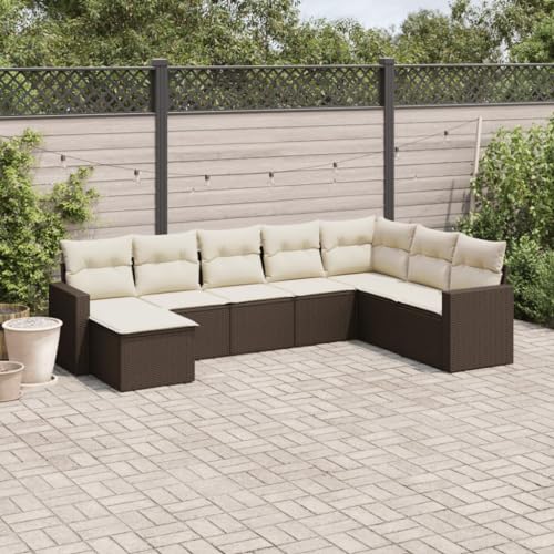 SECOLI Garten Lounge Rattan Balkon Lounge Gartenmöbel Set Lounge Gartengarnitur Garten Sofa Set Rattan Lounge Rattanmöbel-Braun und Creme-8-tlg-2 von SECOLI