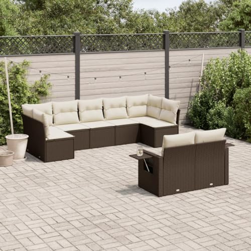 SECOLI Garten Lounge Rattan Balkon Lounge Gartenmöbel Set Lounge Gartengarnitur Garten Sofa Set Rattan Lounge Rattanmöbel-Braun und Creme-9-tlg von SECOLI