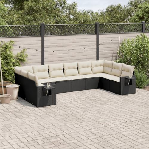 SECOLI Garten Lounge Rattan Balkon Lounge Gartenmöbel Set Lounge Gartengarnitur Garten Sofa Set Rattan Lounge Rattanmöbel-Schwarz und Creme-10-tlg-2 von SECOLI