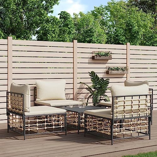 SECOLI Gartenlounge Set Gartenmöbel Set wetterfest Balkon Lounge Gartengarnitur Garten Sofa Set Lounge möbel Outdoor terassenmöbel außen mit Kissen-Beige-5-tlg-2 von SECOLI