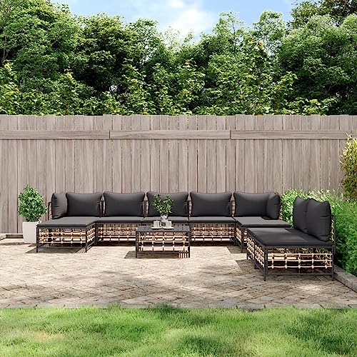 SECOLI Gartenlounge Set Gartenmöbel Set wetterfest Balkon Lounge Gartengarnitur Garten Sofa Set Lounge möbel Outdoor terassenmöbel außen mit Kissen-Dunkelgrau-10-tlg von SECOLI