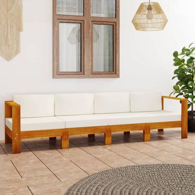 SECOLI Gartenlounge Set Holz Gartenmöbel Set Holz Balkon Lounge Holz Lounge möbel Outdoor Holz Balkonmöbel Lounge Sitzgruppe Ecksofa mit Auflagen Akazienholz-Creme-4-Sitzer von SECOLI