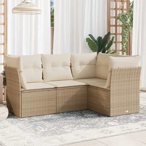 SECOLI Gartenlounge Set mit Stauraum Garten loungemöbel Set Balkon Sofa Balkon sitzgruppe Ecksofa Balkonmöbel Gartengarnitur mit Kissen-beige and cream-4-tlg von SECOLI