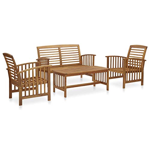 SECOLI Gartenmöbel Set Holz 4 Personen Garten Sitzgruppe 4 Personen Gartengarnitur Set Holz Lounge Set Outdoor Holz Terrassenmöbel Set mit Auflagen Massivholz Akazie-Braun-Bank + 2X Sessel + Tisch von SECOLI