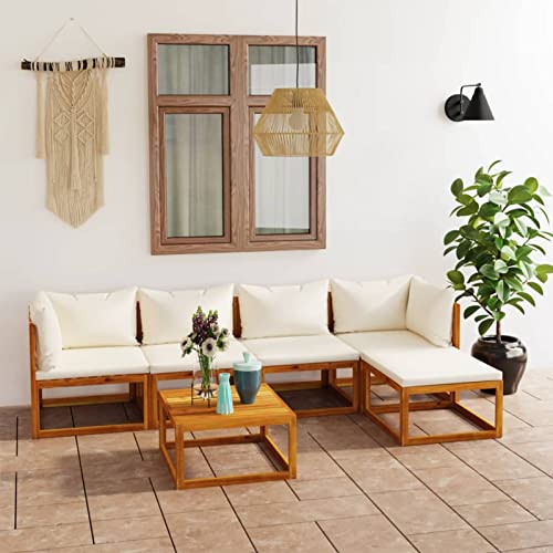 SECOLI Gartenmöbel Set Holz Gartenlounge Holz Lounge möbel Outdoor Holz Balkon Lounge terrassenmöbel Balkon möbel Set sitzecke Balkon mit Kissen Massivholz Akazie-Creme-6-tlg von SECOLI