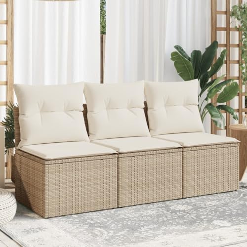 SECOLI Gartensofa mit Stauraum Rattan Sofa 3-Sitzer Lounge Sofa Outdoor Kleines Balkon Sofa Balkonmöbel Rattansofa Polyrattan Gartenmöbel Set Balkon Lounge Garten Loungesofa Beige von SECOLI