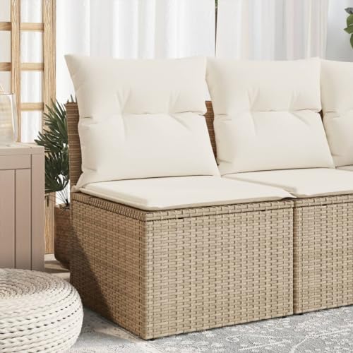 SECOLI Gartensofa mit Stauraum Rattan Sofa Gartensofa ohne Armlehnen Lounge Sofa Outdoor Kleines Balkon Sofa Balkonmöbel Rattansofa Polyrattan Gartenmöbel Set Balkon Lounge Garten Loungesofa Beige von SECOLI