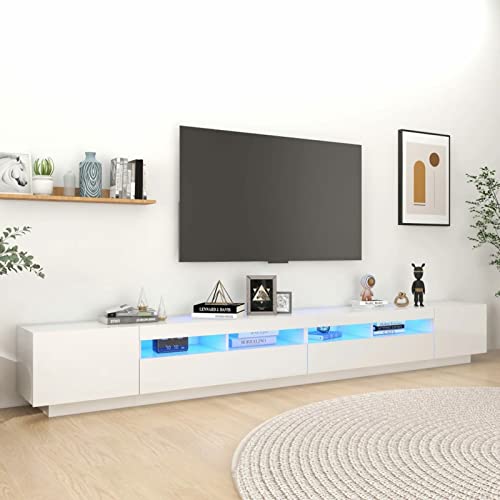 SECOLI Lowboard TV mit LED TV Schrank LED 300 cm TV Board Fernsehschrank TV-Schrank TV-Kommode TV Bank TV Möbel Sideboard für Wohnzimmer Schlafzimmer Hochglanz-Weiß von SECOLI