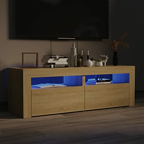 SECOLI TV Schrank LED 120 cm TV-Bank TV Lowboard mit LED-Beleuchtung Fernsehtisch Sonoma-Eiche TV Board LED TV Schrank Fernsehschrank 120 x 35 x 40 cm von SECOLI