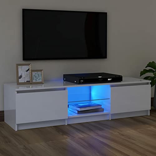 SECOLI TV Schrank Mit Led Leuchten 120 x 30 x 35.5 cm Fernsehschrank Mit Led Hochglanz-Weiß TV Sideboard Wohnzimmer TV Board Fernseher Unterschrank TV Board Fernsehtisch Mit Led und Schubladen von SECOLI