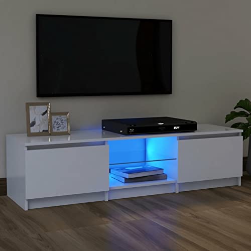 SECOLI TV Schrank Mit Led Leuchten 120 x 30 x 35.5 cm Fernsehschrank Mit Led Weiß TV Sideboard Wohnzimmer TV Board Fernseher Unterschrank TV Board Fernsehtisch Mit Led und Schubladen von SECOLI