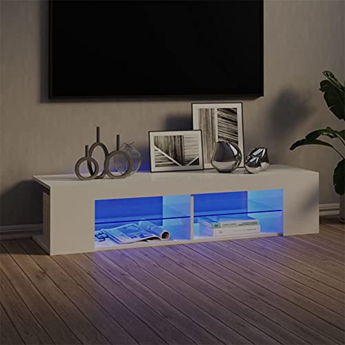 SECOLI TV Schrank Mit Led Leuchten 135x39x30 cm Fernsehschrank Mit Led Hochglanz-Weiß TV Sideboard Wohnzimmer TV Board Fernseher Unterschrank TV Board Fernsehtisch Mit Led und Schubladen von SECOLI