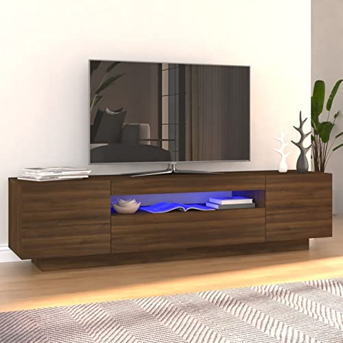 SECOLI TV Schrank Mit Led Leuchten 160x35x40 cm Fernsehschrank Mit Led Braune Eiche TV Sideboard Wohnzimmer TV Board Fernseher Unterschrank TV Board Fernsehtisch Mit Led und Schubladen von SECOLI