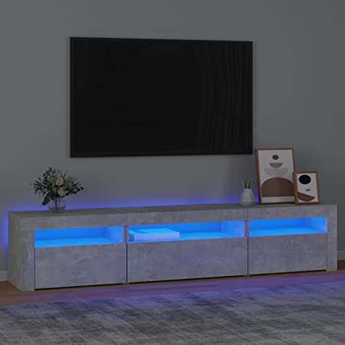 SECOLI TV Schrank Mit Led Leuchten 195 x 35 x 40 cm Fernsehschrank Mit Led Betongrau TV Sideboard Wohnzimmer TV Board Fernseher Unterschrank TV Board Fernsehtisch Mit Led und Schubladen von SECOLI