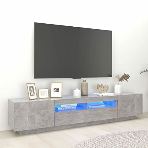 SECOLI TV Schrank Mit Led Leuchten 200x35x40 cm Fernsehschrank Mit Led Betongrau TV Sideboard Wohnzimmer TV Board Fernseher Unterschrank TV Board Fernsehtisch Mit Led und Schubladen von SECOLI