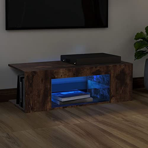 SECOLI TV Schrank Mit Led Leuchten 90x39x30 cm Fernsehschrank Mit Led Räuchereiche TV Sideboard Wohnzimmer TV Board Fernseher Unterschrank TV Board Fernsehtisch Mit Led und Schubladen von SECOLI