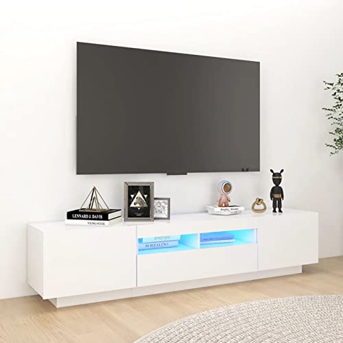 SECOLI tv Schrank led 180cm TV Lowboard mit LED TV Board Fernsehschrank TV-Schrank TV-Kommode tv Bank tv Möbel Sideboard für Wohnzimmer Schlafzimmer Möbel-Weiß-180x35x40 cm von SECOLI