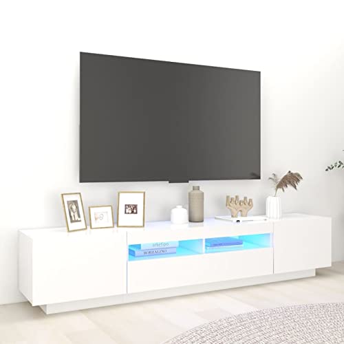 SECOLI tv Schrank led 200cm TV Lowboard mit LED TV Board Fernsehschrank TV-Schrank TV-Kommode tv Bank tv Möbel Sideboard für Wohnzimmer Schlafzimmer Möbel-Weiß-200x35x40 cm von SECOLI