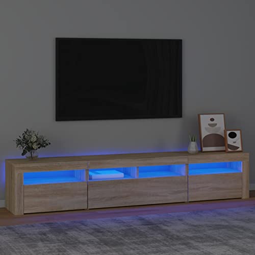 SECOLI tv Schrank led 210cm TV Lowboard mit LED TV Board Fernsehschrank TV-Schrank TV-Kommode tv Bank tv Möbel Sideboard für Wohnzimmer Schlafzimmer Möbel-Sonoma Eiche-210 x 35 x 40 cm von SECOLI