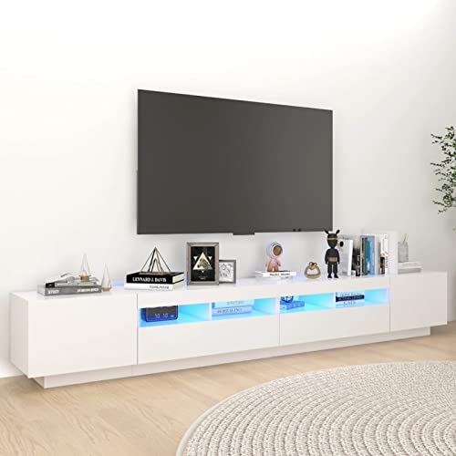 SECOLI tv Schrank led 260cm TV Lowboard mit LED TV Board Fernsehschrank TV-Schrank TV-Kommode tv Bank tv Möbel Sideboard für Wohnzimmer Schlafzimmer Möbel-Weiß-260x35x40 cm von SECOLI