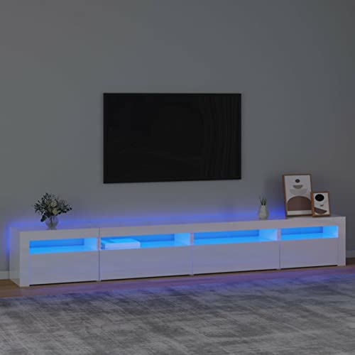 SECOLI tv Schrank led 270cm TV Lowboard mit LED TV Board Fernsehschrank TV-Schrank TV-Kommode tv Bank tv Möbel Sideboard für Wohnzimmer Schlafzimmer Möbel-Hochglanz-Weiß-270 x 35 x 40 cm von SECOLI