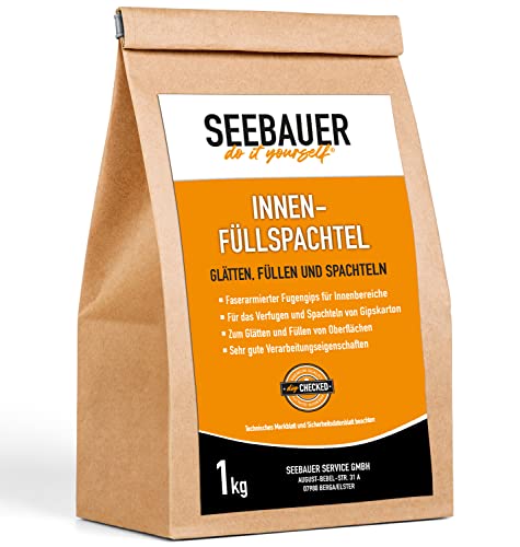 SEEBAUER diy® Innen-Füllspachtel | Universalfüller zum Verfugen und Spachteln | Flexibel und Faserarmiert | Geeignet für Putz, Mauerwerk und Gipskartonplatten | Wiederverschließbar (1,0 kg) von SEEBAUER diy