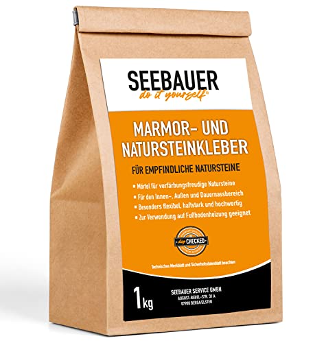 SEEBAUER diy® Marmor- und Natursteinkleber | Für Marmor, Naturstein und Kunststeinplatten| Weißer Natursteinmörtel | Für Heizestrich geeignet | Wiederverschließbar (1,0 kg) von SEEBAUER diy