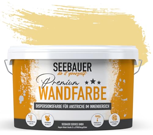 SEEBAUER diy® Wandfarbe Gelb für Innen (No. 447 Maple Leaf 2,5 Liter) Edelmatte Gelbtöne hohe Deckkraft von SEEBAUER diy