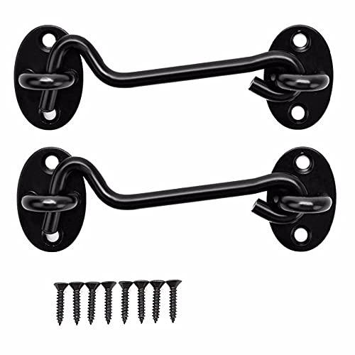 (6") 2 Stück Türhaken und Ösenverriegelung Schwarz 3inch-12inch, Heavy Duty Edelstahl Torverriegelung, Kabinenhaken Torhakenschloss für Fenster Gartentür Garage von SEIWEI