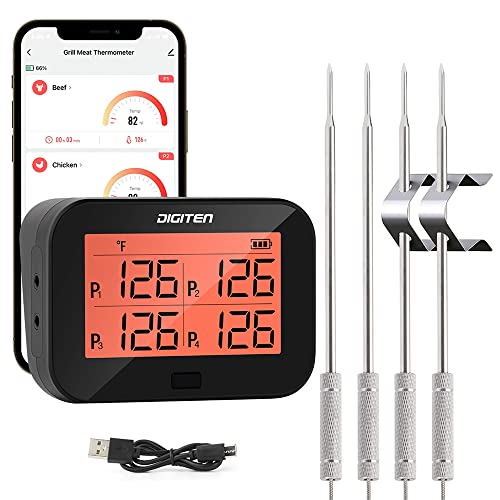 Digitales Bluetooth BBQ Grill Fleischthermometer mit 4 Sonden, sofort ablesbares Fleischthermometer zum Grillen, Temperaturalarmfunktion von SENSTREE