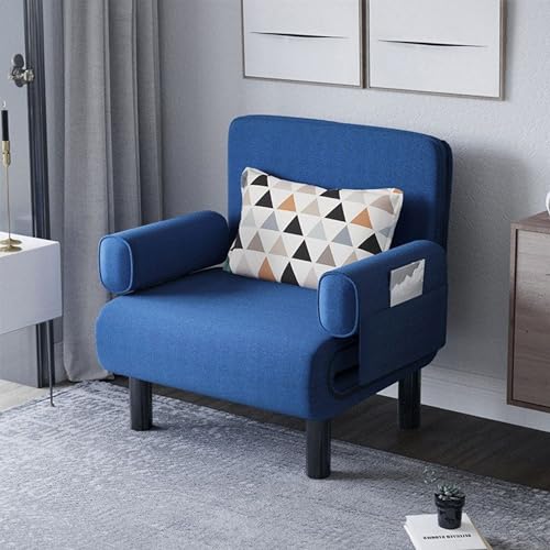 SENXINWEI Klapp-Sofa-Stuhl, 3-in-1-Klappbett, Einzel-Bürosofa, verstellbare Rückenlehne, multifunktionale Armlehne mit Aufbewahrungstasche, Schlafzimmer-Filmstuhl (Farbe: Blau, Größe: 68 cm) von SENXINWEI