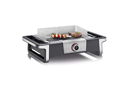 SEVERIN SENOA DigitalBOOST Elektrogrill für drinnen und draußen, Tischgrill mit schnellem Grillstart bis 500 °C, Balkon Grill mit SafeTouch-Oberfläche, Edelstahl/Schwarz, PG 8114 von SEVERIN