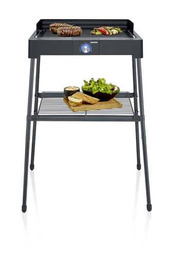 SEVERIN Standgrill mit Aluminium-Grillplatte und Standuntergestell mit Ablagerost, Elektrogrill mit schnellem Grill-Start, Balkon Grill ohne Verbrennungsgefahr, Schwarz, PG 8568 von SEVERIN