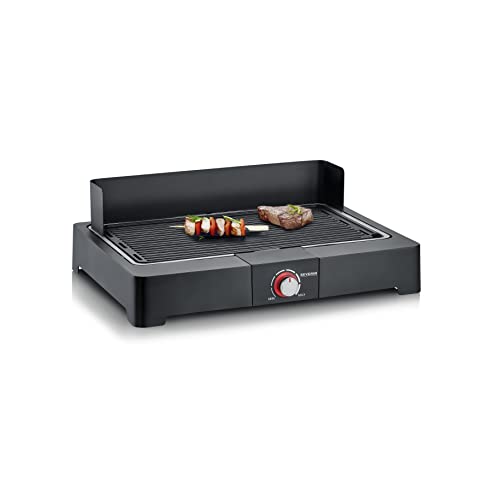 SEVERIN Tischgrill mit Aluminium-Grillplatte für drinnen und draußen, Elektrogrill mit schnellem Grill-Start, Balkon Grill ohne Verbrennungsgefahr, Schwarz, PG 8567 von SEVERIN